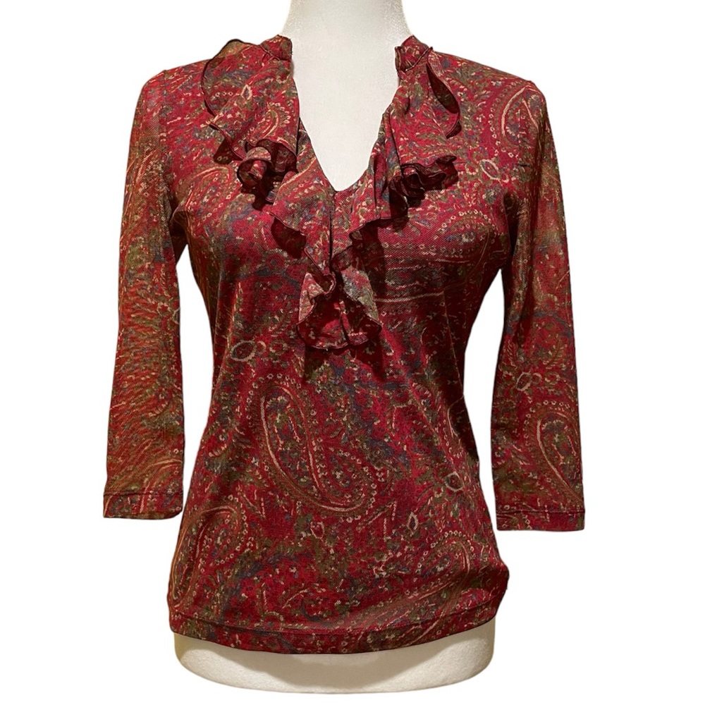 Chaps Denim Ruffle Top Petite Small - Picture 2 of 8